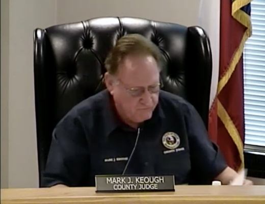 Montgomery County Judge Mark Keough speaks during a budget presentation April 13. (Screenshot via Montgomery County livestream)