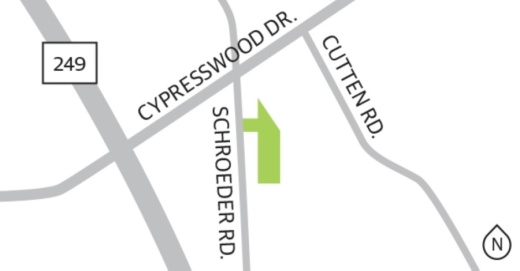 Located near the intersection of Schroeder Road and Cypresswood Drive, Prestonwood Park comprises 153 single-family homes and is zoned to Cy-Fair ISD. (Graphic by Ronald Winters/Community Impact Newspaper) 
