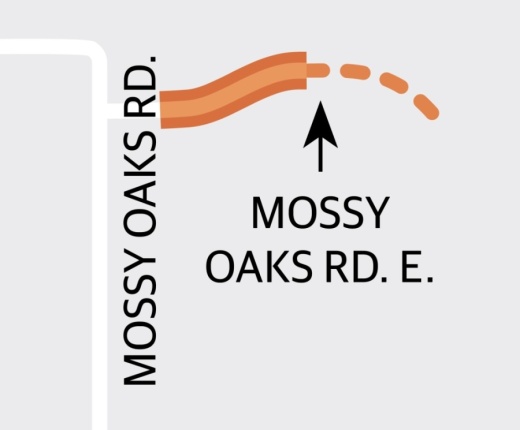 Harris County Precinct 4 is studying a project that will expand and extend Mossy Oaks Road East from just east of Mossy Oaks Road to 2,525 feet east of the current end of Mossy Oaks Road East. (Graphic by Ronald Winters/Community Impact Newspaper) 