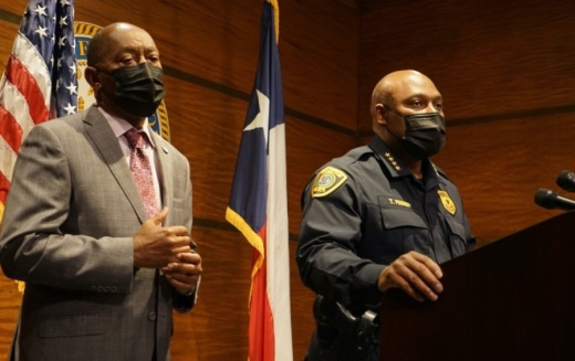 Houston police chief Troy Finner standing behind podium