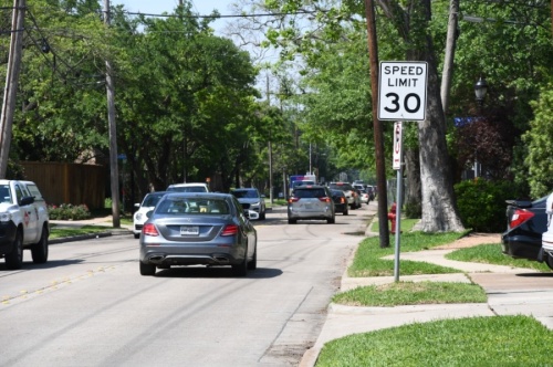 The city of West University Place has taken the first step in reducing its speed limit on roads within its city limits, like Weslayan Street. (Hunter Marrow/Community Impact Newspaper)