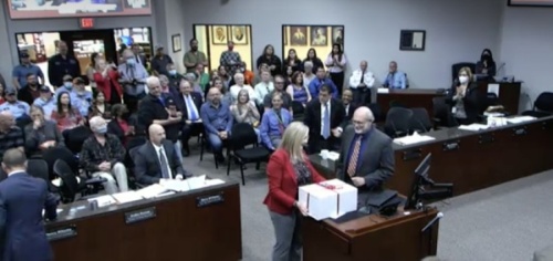 City Attorney Marcus Winberry was recognized for his service at an April 22 City Council meeting. (Screenshot via Conroe City Council livestream)