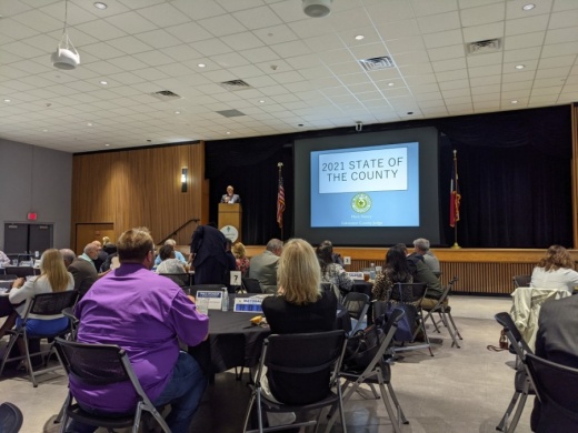 Galveston County Judge Mark Henry had nothing but good things to share during his State of the County address. (Jake Magee/Community Impact Newspaper)