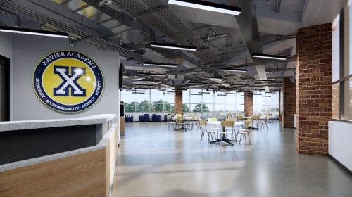 Designs show the concept for the administration area of a new 32,000-square-foot campus being planned by Xavier Educational Academy. (Courtesy Xavier Educational Academy)