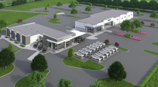 A rendering shows two new buildings planned for Airstream and ExploreUSA in Buda. (Courtesy city of Buda)
