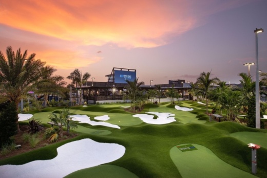 The first Texas location of PopStroke, a Florida-based golf entertainment facility designed by Tiger Woods, is coming to the Katy area in 2022. (Courtesy Newquest Properties)