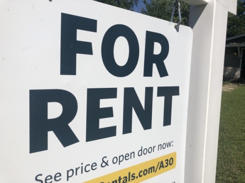 A sign advertises a property for rent in Austin on May 6. Local eviction orders remain in place through August 1 protecting most tenants from eviction. (Jack Flagler/Community Impact Newspaper) 