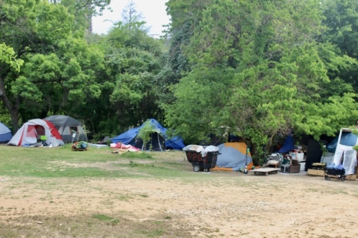 Under the city of Austin's phased enforcement plan released May 10, citations at public encampments will begin in mid-June to be followed by arrests and clearances in July as necessary. (Ben Thompson/Community Impact Newspaper)