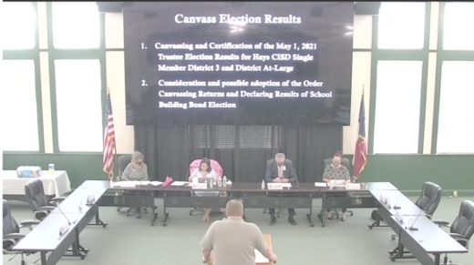 Voters approved three of the six bond propositions presented by Hays CISD, and two positions on the board of trustees were on the ballot. (Screenshot courtesy Hays CISD)