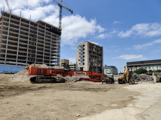 A University of Texas office tower is under development at the downtown Central Health site formerly home to the Brackenridge hospital campus. (Ben Thompson/Community Impact Newspaper)