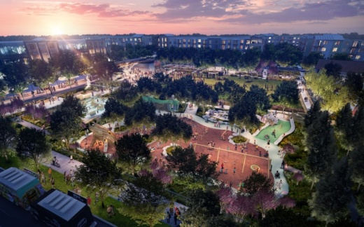 A rendering provides an idea of what the future La Verde at the Brick and Mortar District will offer. (Rendering courtesy of Lionheart Places and Momark Development)