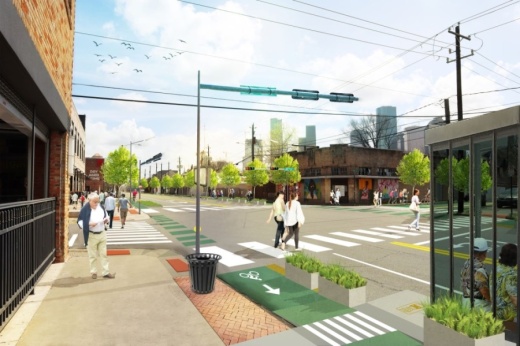 Proposals on Washington Avenue include adding a new signalized crossing section at Silver Street, a high-comfort bikeway, enhanced transit stops and an improved pedestrian realm. (Rendering courtesy Old Sixth Ward TIRZ)
