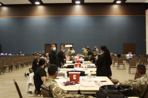 Members of the Texas National Guard Medical Response Team administered vaccines during the final mass vaccination clinic. (Lauren Canterberry/Community Impact Newspaper)
