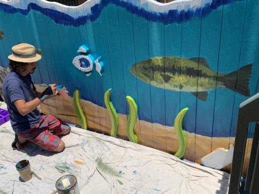 Local artist J. Rene Perez is adding numerous artistic improvements to the play area at San Marcos' Children's Park. (Photos by Heather Demere)