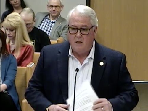 Harry Hardman, president of Lone Star Groundwater Conservation District, asked county commissioners to adopt a resolution supporting LSGCD's management goals. (Screenshot via Montgomery County Commissioners Court livestream)