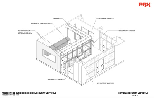 The new security vestibule at the junior high campus will cost approximately $142,000. (Courtesy PBK Architects and Friendswood ISD)