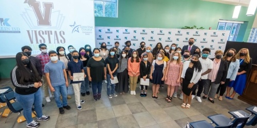 Klein ISD recently inducted 34 eighth grade students into the inaugural class—known as Cohort 2025—of Vistas Early College High School, which is slated to launch in the 2021-21 school year, according to a May 21 news release. (Courtesy Klein ISD)