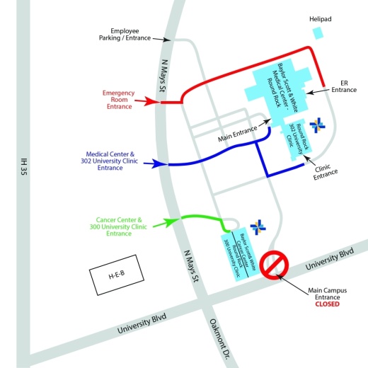 map of main entrance to Baylor Scott & White Health