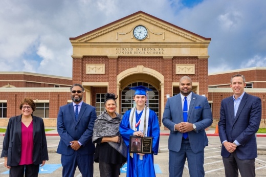 The Howard Hughes Corporation establishes the first annual Gerald D. Irons, Sr. Scholarship awarded to Kobe Brown (center), graduating senior from Oak Ridge High School. (Courtesy The Howard Hughes Corp.)