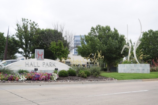 Hall Park street sign and art installation
