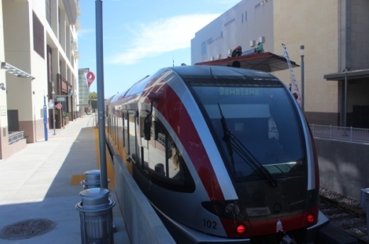 A Capital Metro train waits at the downtown station. Rides will be free on the public transportation agency's services on weekends from June 5 to July 4. (Jack Flagler/Community Impact Newspaper) 