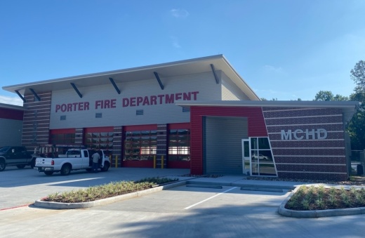 The new Porter Fire Station, scheduled to open in July, will have the capacity to house additional firefighters and emergency medical services workers. (Wesley Gardner/Community Impact Newspaper)