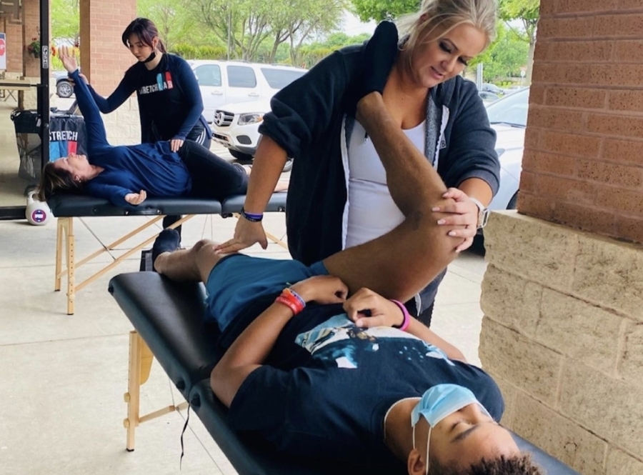 woman stretching customer