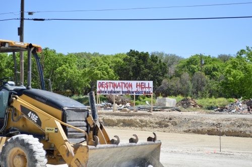 Landowner Tina Mallach built this sign as she seeks more money from Cedar Park for land condemned as part of the Bell Boulevard realignment project. (Taylor Girtman/Community Impact Newspaper)