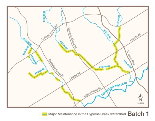 The project will be constructed in six to eight phases, or batches, with the first batch of project repair sites being located primarily between Spring Cypress Road and Cypresswood Drive in the 77379 ZIP code area. (Courtesy Harris County Flood Control District) 