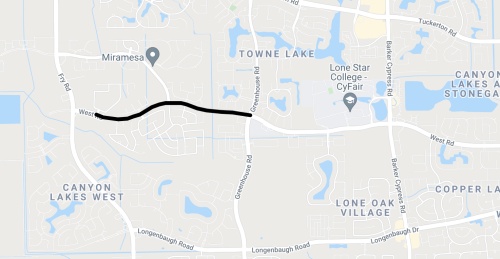 The widening project between Fry and Greenhouse roads is estimated to cost $1.87 million. (Screenshot courtesy Google Maps)