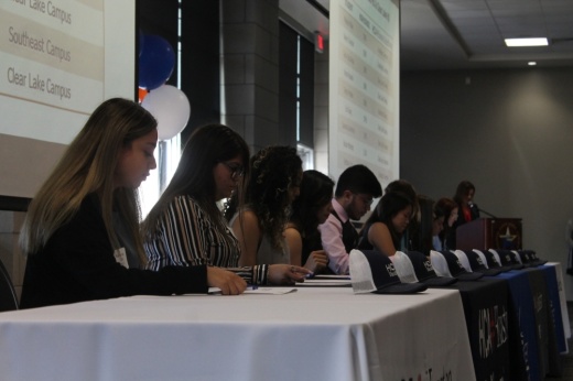 A total of 37 graduating seniors from CCISD make up the inaugural class for the new partnership with HCA Houston Healthcare; they signed their official offer letters during a June 9 ceremony. (Colleen Ferguson/Community Impact Newspaper)