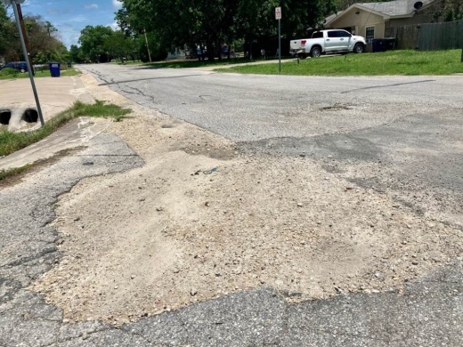 Live Oak Street has uneven pavement and cuts in the road from past utility work. (Courtesy city of Hutto)
