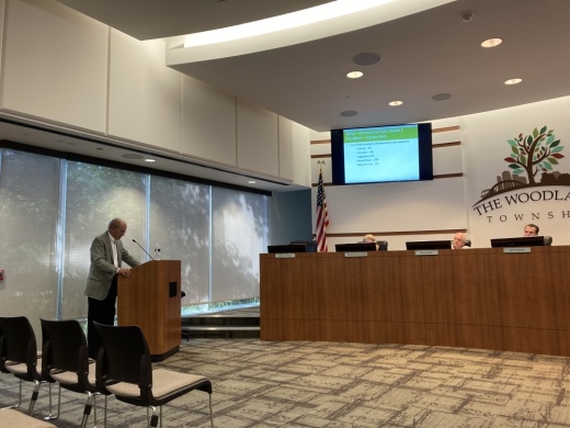 Don Norrell presented information about water and sewer utilities in post-incorporation scenarios at the June 17 meeting of The Woodlands Township board of directors. (Vanessa Holt/Community Impact Newspaper)