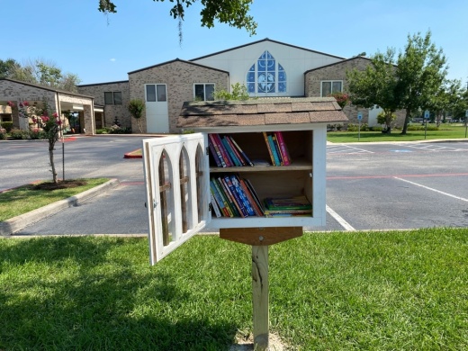 Local residents can drop off and take books from the Little Free Library at anytime. (Courtesy Cypress United Methodist Church)