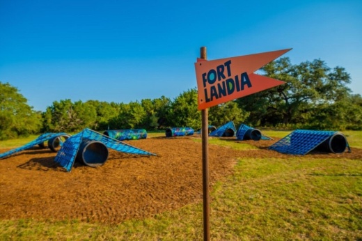 Photo of an outdoor fort art exhibit