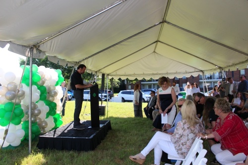 Mayor George Fuller prepares to deliver the opening speech at the groundbreaking of the Speese Campus on June 22. (Miranda Jaimes/Community Impact Newspaper)