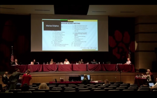 A screenshot of a school board meeting. 