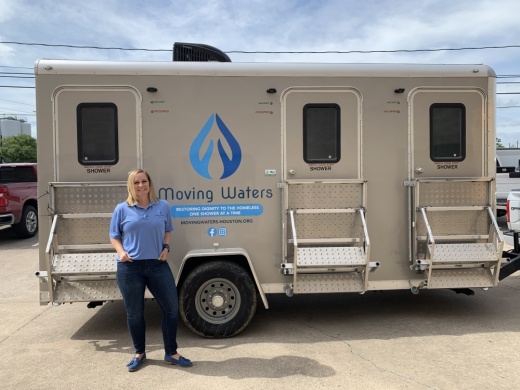 Founded by Jennifer Park in 2019, Moving Waters aims to improve the quality of life for homeless individuals across the Greater Houston area by providing mobile shower and hygiene stations through partnerships with other assistance organizations. (Courtesy Moving Waters)