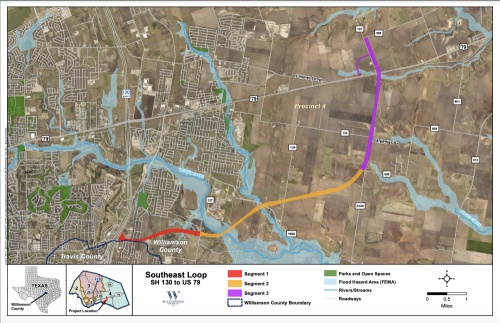 Southeast Loop Segment 1, highlighted in red, is expected to be complete in late 2022. (Courtesy Williamson County)