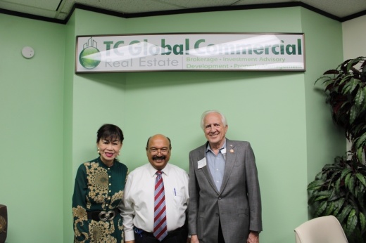 Stafford City Council Member Alice Chen, TC Global Commercial Broker Taro Chellaram, and Mayor Cecil Willis attended the June celebration. (courtesy TC Global Commercial)