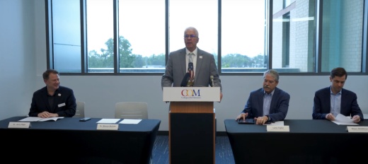 College of the Mainland President Warren Nichols discussed the impacts of House Bill 3348 on the institution, along with elected officials and more COM leadership, during a July 1 press conference at the new science, technology, engineering, arts and math building. (Courtesy College of the Mainland)