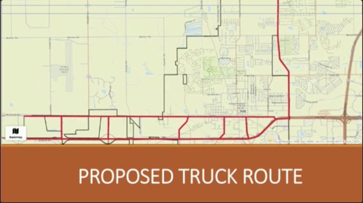 Under the new ordinance, trucks will be now be routed to Katy Fort Bend Road, diverted from streets such as Katy Hockley Road and Avenue D. (Screenshot courtesy Katy City Council)