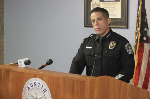 APD Interim Chief Joseph Chacon spoke about combating gun violence in Austin during a July 15 briefing. (Ben Thompson/Community Impact Newspaper)