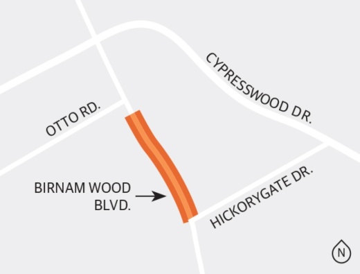 Harris County Precinct 4 is studying a project to extend Birnam Wood Boulevard from north of Hickorygate Drive to just south of Otto Road as a four-lane concrete paved section with improved drainage accommodations and traffic signal installation/modification as warranted. (Ronald Winters/Community Impact Newspaper)