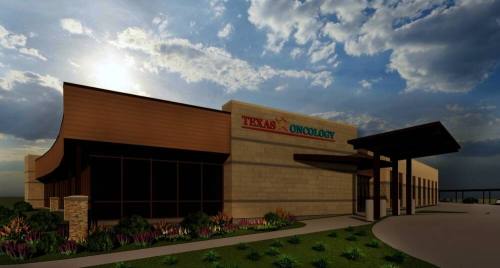 Rendering of the outside of a new Texas Oncology facility