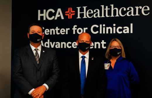HCA Houston Healthcare President Troy Villarreal, Pearland Mayor Kevin Cole and HCA Houston Healthcare Vice President of Clinical Education Diane Henry all spoke at the grand opening on July 27.