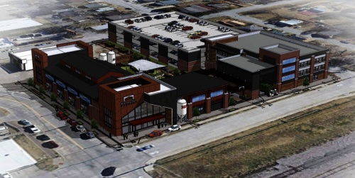 Plans for the Ritchey Gin building on First Street now call for a 12,000- to 15,000-square-foot brewery. (Courtesy Nack Development and Cross Architects)