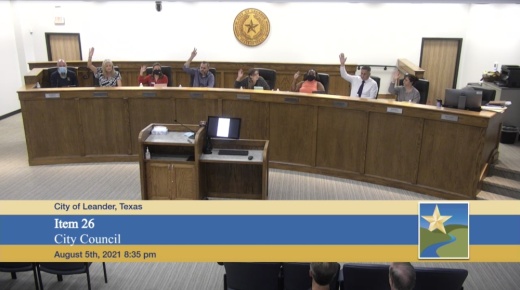 The city council voted unanimously for the first zoning reading of the property the rezoning unanimously. (Screenshot courtesy city of Leander)