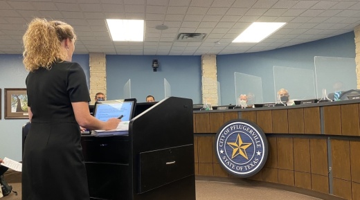 Pflugerville Finance Director Melissa Moore addressed City Council Aug. 10. (Brian Rash/Community Impact Newspaper)