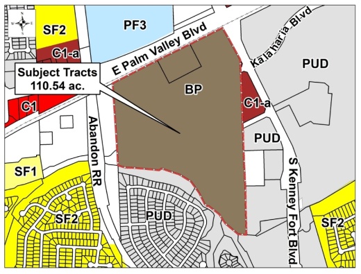 Representation from ArchCo, Milhaus and Lionheart, the developers of the Kenney Fort PUD, gave additional information about the mixed-use development planned across the street from property occupied by Kalahari Resorts. (Courtesy city of Round Rock)